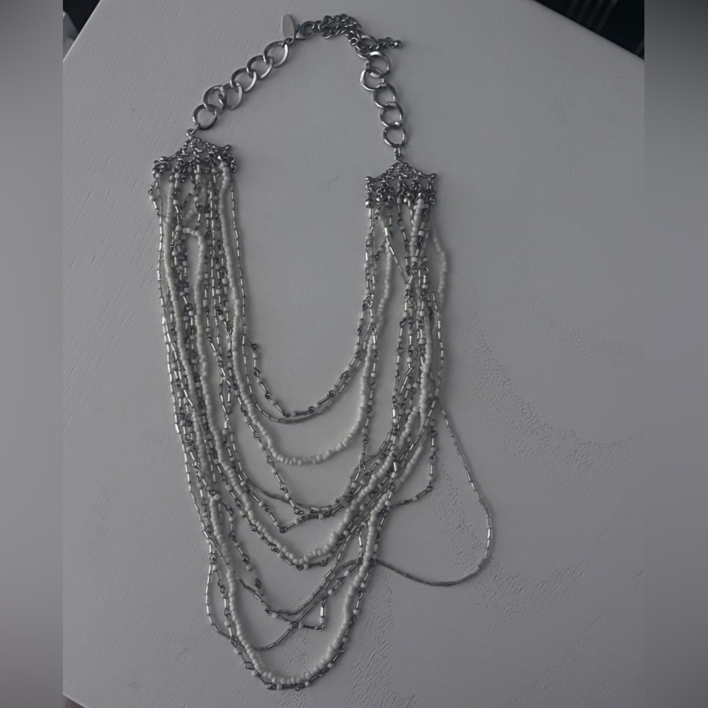 New York and company Silver and White Stacked Chain Necklace